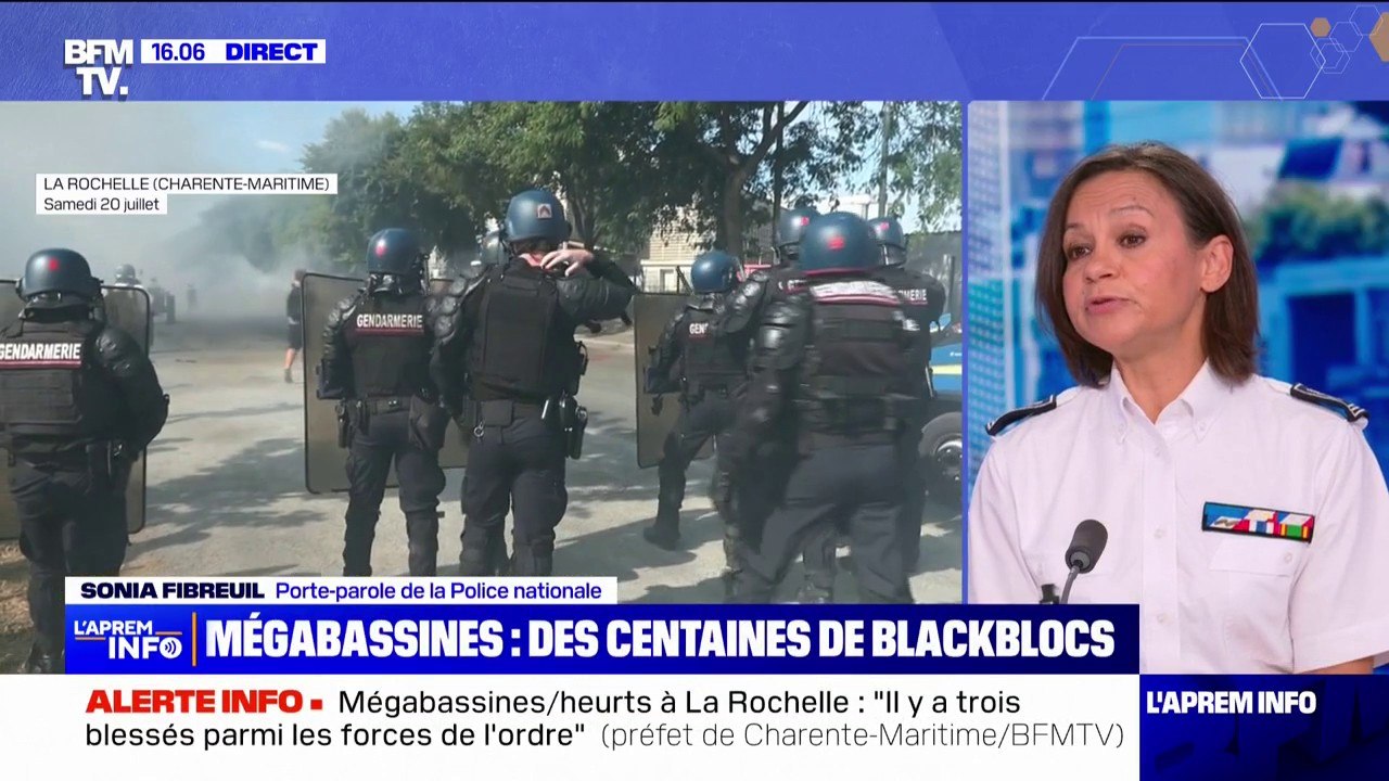 Manifestation contre les mégabassines à La Rochelle: 7 personnes en garde à vue, 1.500 manifestants toujours sur place, affirme Sonia Fibreuil, porte-parole de la Police nationale