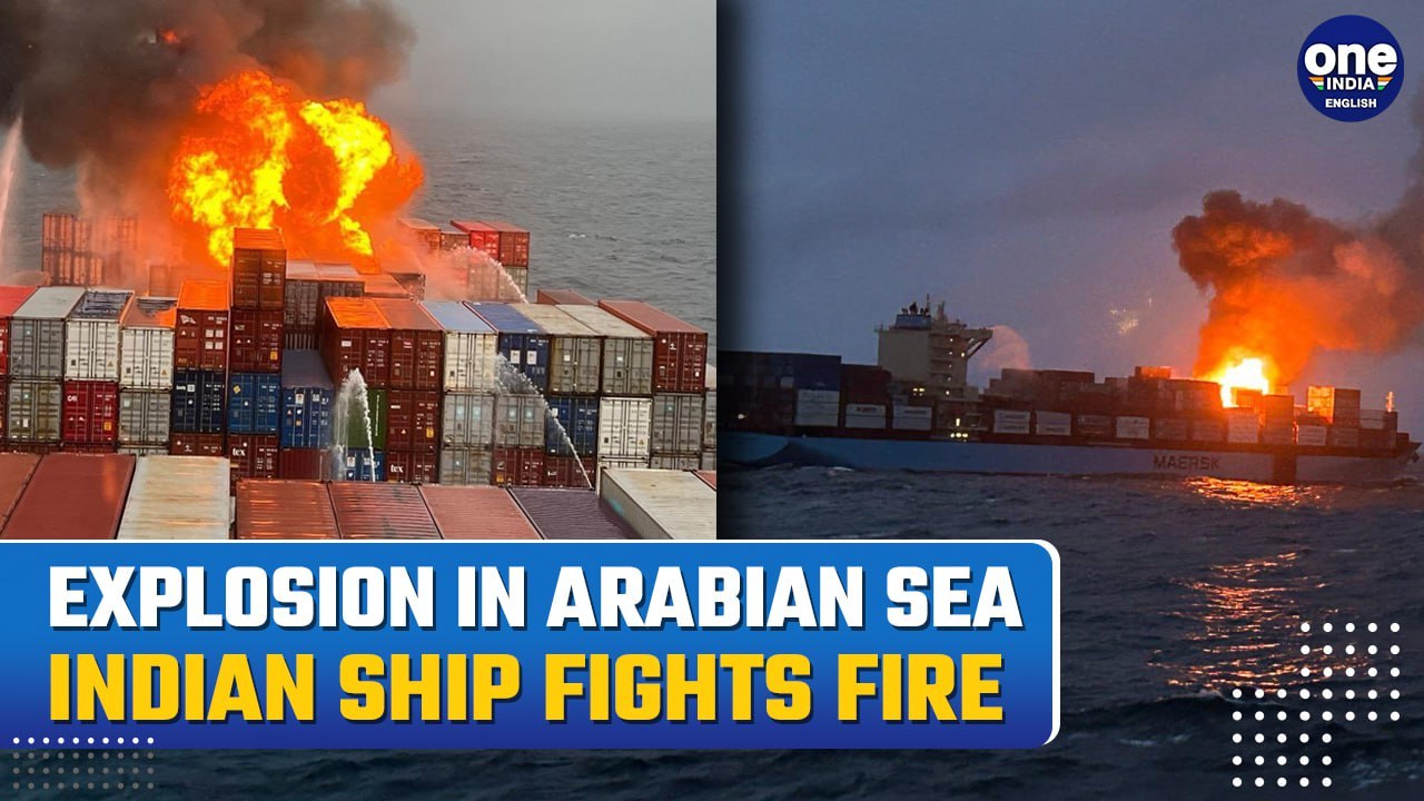 A Massive fire breaks out on a Maersk containership in the Arabian Sea, rescue operation underway