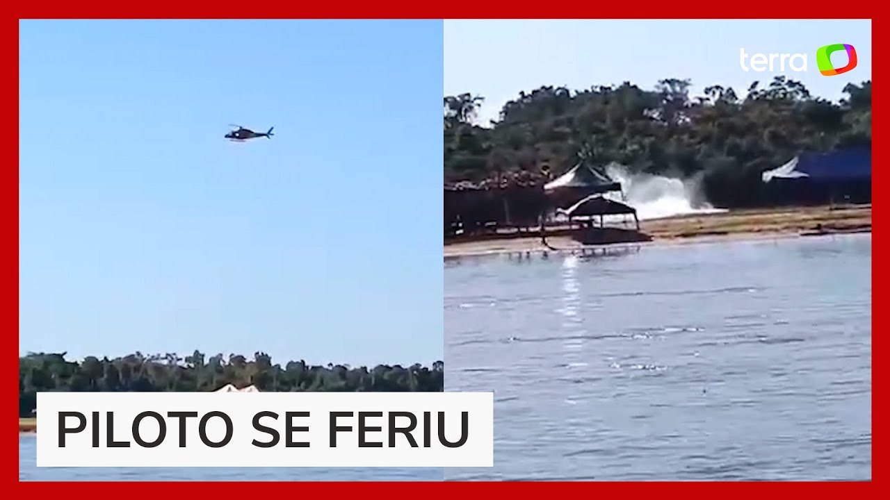 Helicóptero dos bombeiros faz pouso forçado na água em Goiás
