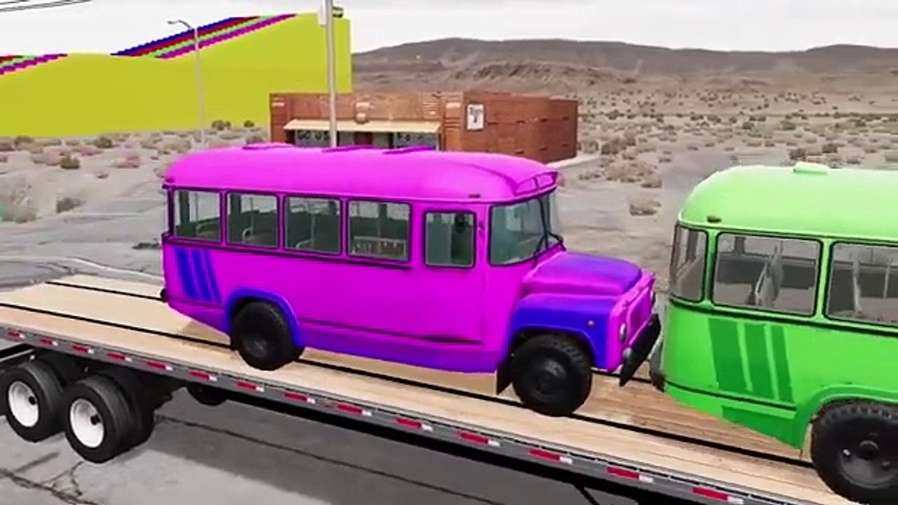 Double Flatbed Trailer truck  Vs Speed Bumps Train  Vs Car  beamng.drive- BeamNG Drive