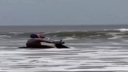 Crazy Man Drive Bike in Ocean