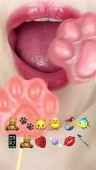 ASMR PINK KOHAKUTO EMOJI FOOD 이모지 먹방 (sped up)