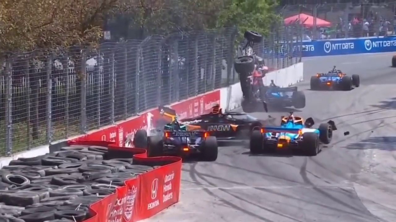 Indycar 2024 Toronto Race Massive Crash Ferrucci Flip