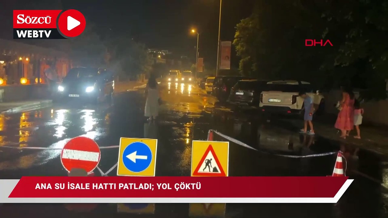 Ana su isale hattı patladı: Yol çöktü, kaldırım yarıldı