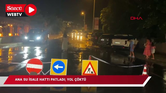 Ana su isale hattı patladı: Yol çöktü, kaldırım yarıldı