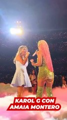 Momentazo de Karol G con Amaia Montero en el Bernabéu