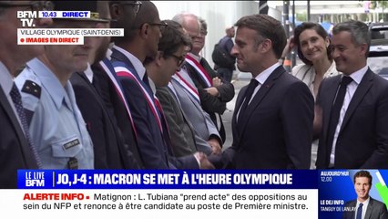 Emmanuel Macron visite le village olympique, à quatre jours du lancement des Jeux de Paris 2024