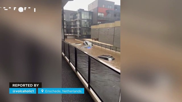 Torrential rain causes flooding in Enschede, Netherlands.