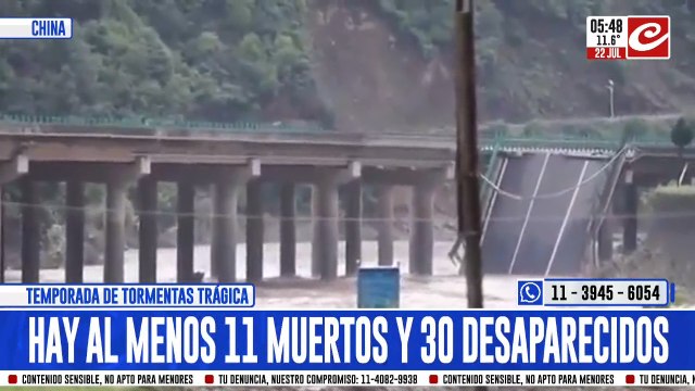 Puente se derrumba dejando once muertos y decenas de desaparecidos