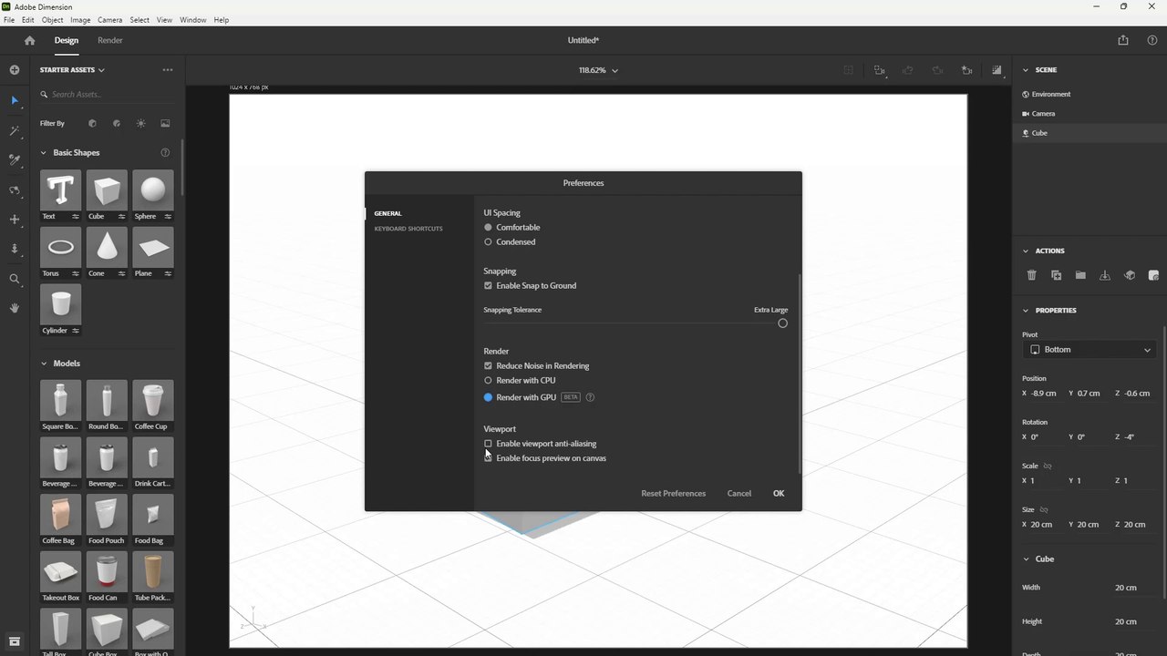 Adobe Dimension Course Section 31 General Preferences