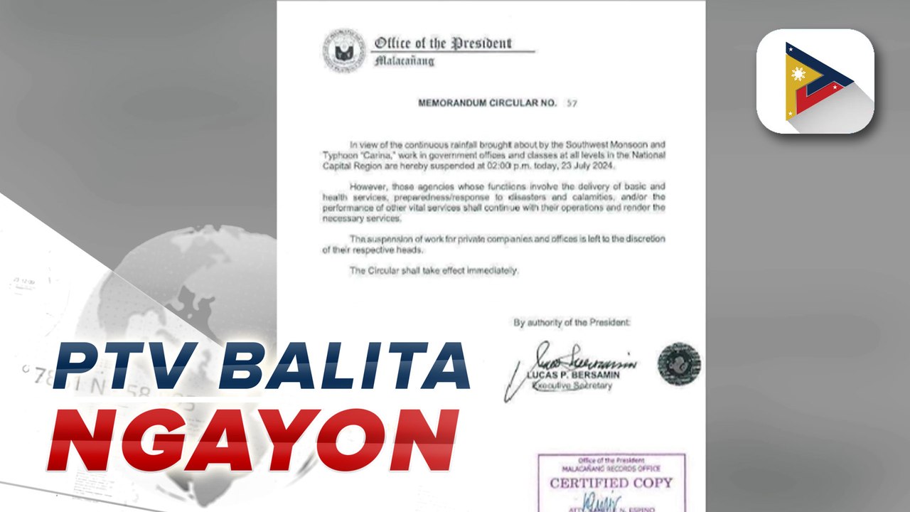 Klase at pasok sa gov't offices sa NCR, suspendido na dahil sa Bagyong Carina at habagat