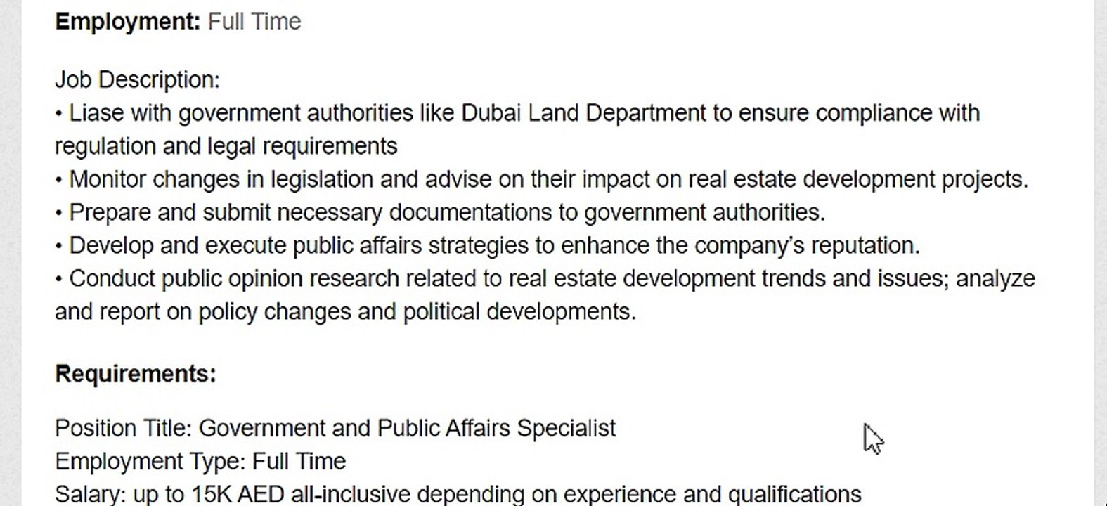 Government and Public Affairs Specialist RTC-1 Employment Services Dubai, UAE