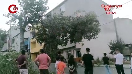 Avcılar'da bir bölümü kesilen ağaç, elektrik hattı üzerinde asılı kaldı