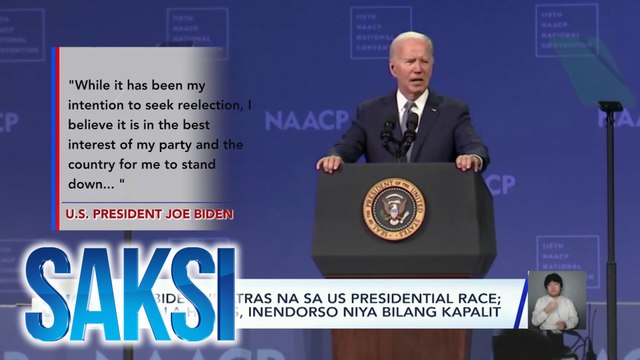 Joe Biden umatras na sa US presidential race; Kamala Harris, inendorso niya bilang kapalit | Saksi