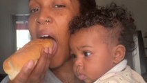 4-month-old baby’s hilarious attempts to eat mom’s hotdog sandwich will leave you in stitches