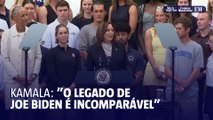 Kamala Harris cita legado de Biden em seu primeiro discurso após ser indicada