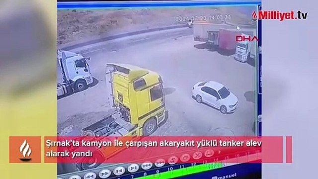 Kamyonla çarpışıp alev alan tankerin şoförü öldü; kaza kamerada