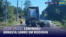 Caminhão arrasta carro após discussão entre motoristas na PR-423