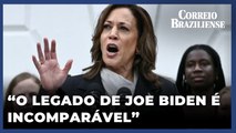 KAMALA HARRIS CITA LEGADO DE BIDEN EM SEU PRIMEIRO DISCURSO APÓS DESISTÊNCIA DO PRESIDENTE