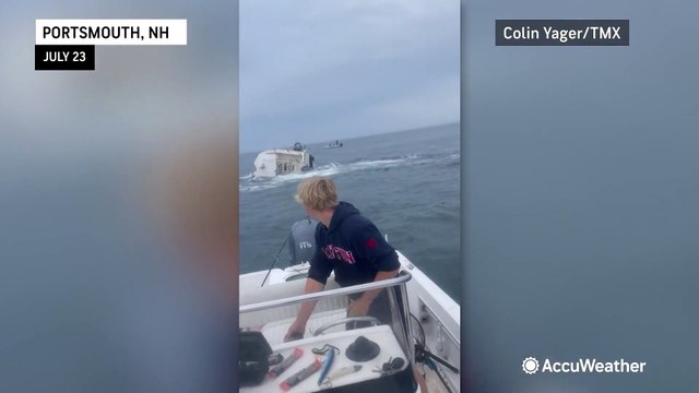 Breaching whale slams into a boat off the coast of New Hampshire