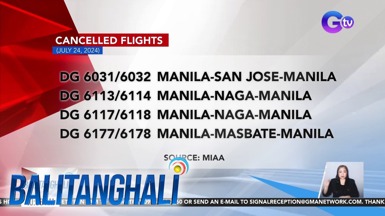 Cancelled flights as of 10:08 AM (July 24, 2024) | Balitanghali