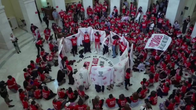 美 의사당 내에서 팔레스타인 지지 유대인 시위 / YTN