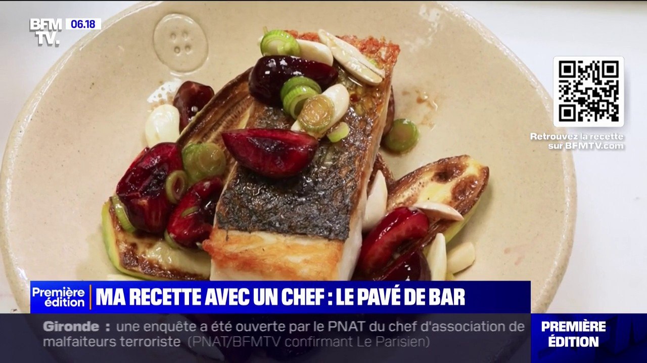 Recette de l'été avec un chef: découvrez le pavé de bar aux courgettes trombolino grillées, amandes fraîches et cerises