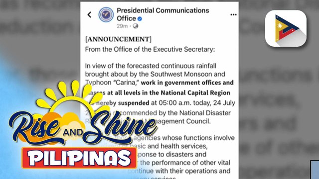 Pasok sa pampublikong paaralan at gov’t offices sa NCR, suspendido ngayong araw