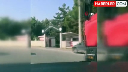 Trafiğe aldırış etmeden tehlikeli yük taşıyan tıra ceza