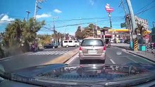 A large truck plows into cars at an intersection - crash dash