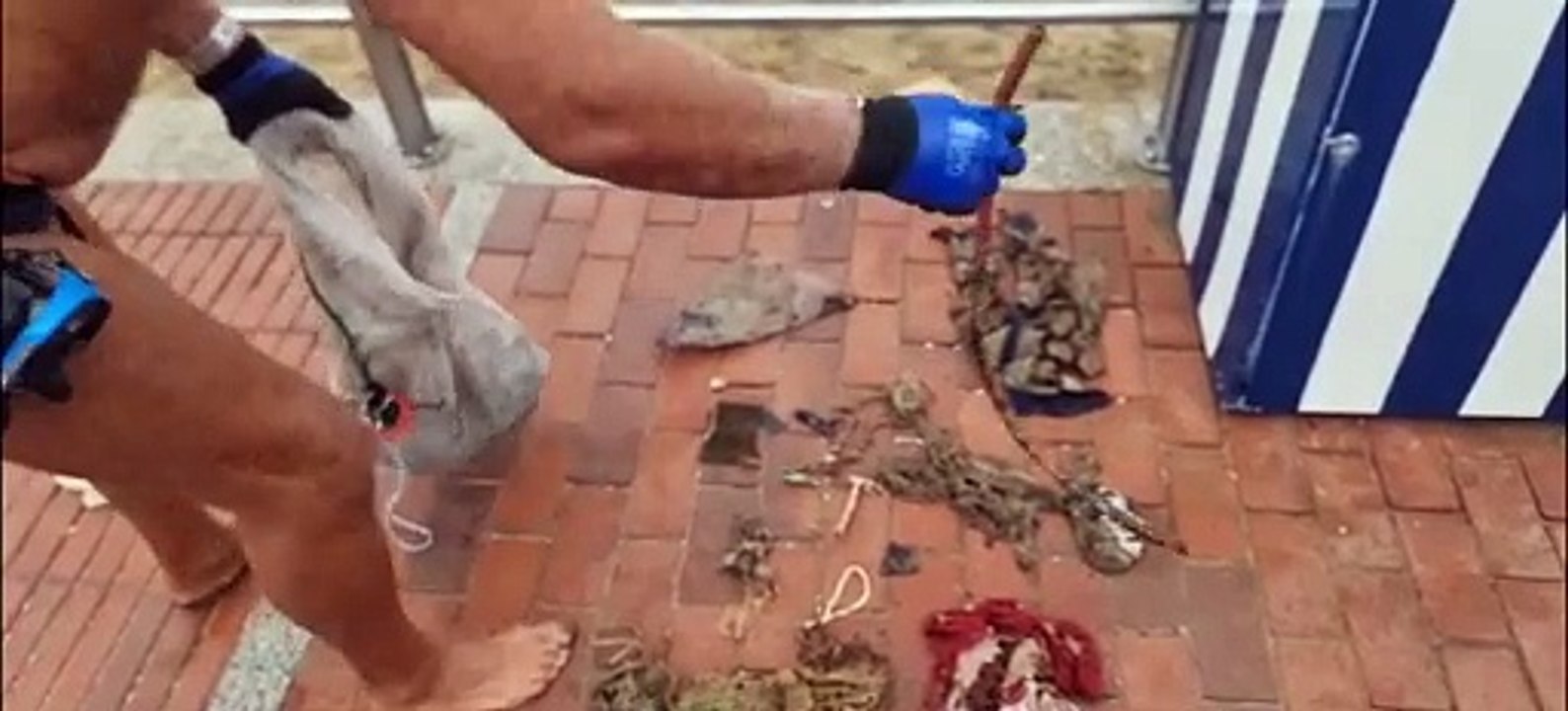 Ignacio mostrando lo que extrae en un día cualquiera de los fondos de Las Canteras.