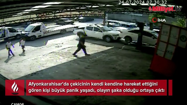 Yok böyle şaka! Çekici kendi kendine hareket edince...