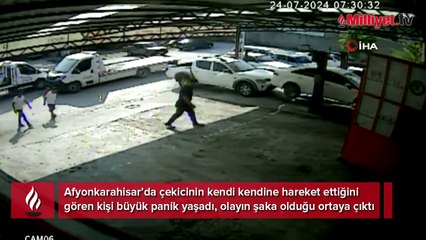 Yok böyle şaka! Çekici kendi kendine hareket edince...