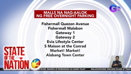 Malls na nag-aalok ng free overnight parking | SONA
