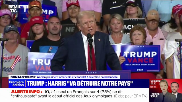 Pour son premier meeting depuis le renoncement de Joe Biden, Donald Trump attaque sans ménagement Kamala Harris