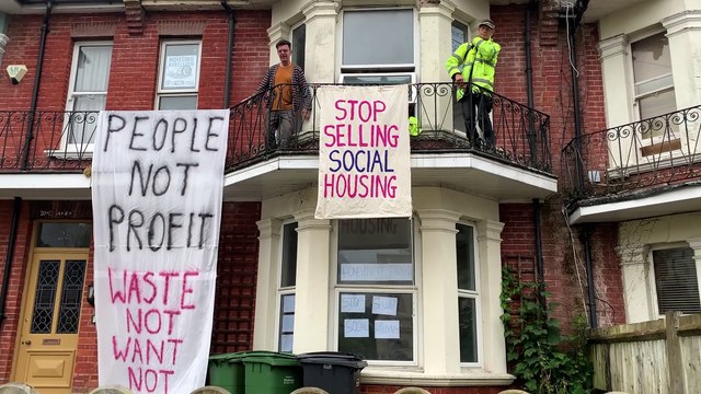 Housing Rebellion protest to stop auction of a social home in Hastings, East Sussex
