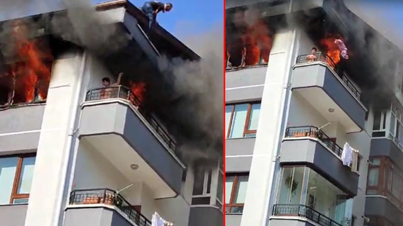 Üzerine su döküp, ıslak bezlerle alevlerden korundu
