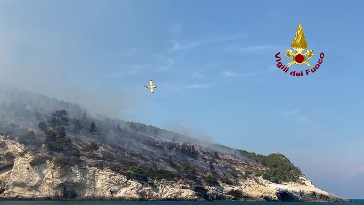 Incendio di Vieste, la baia devastata dal rogo: in fumo 70 ettari di bosco (25.07.24)