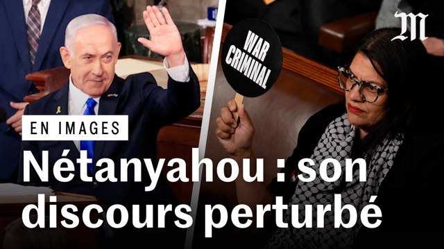 Nétanyahou : une pancarte « criminel de guerre » pendant son discours au Congrès américain