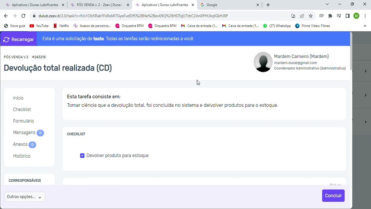 Ciência de devolução CD