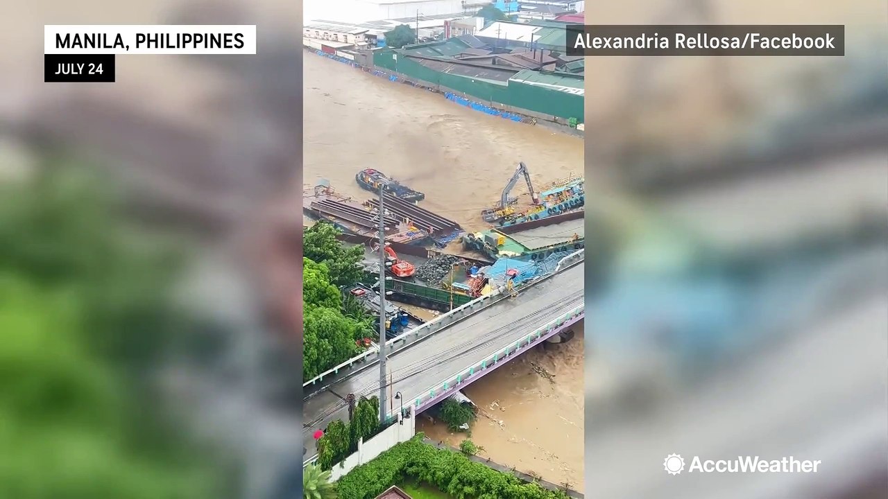 Multiple barges slam into bridge in Manila
