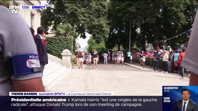 JO: la flamme olympique portée par la championne de taekwondo Gwladys Épangue à La Courneuve (Seine-Saint-Denis)