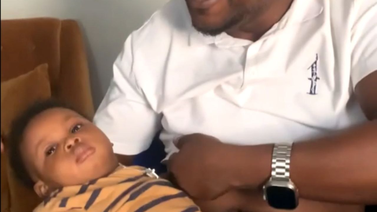 Funny moment as a dad tries to breastfeed his baby boy