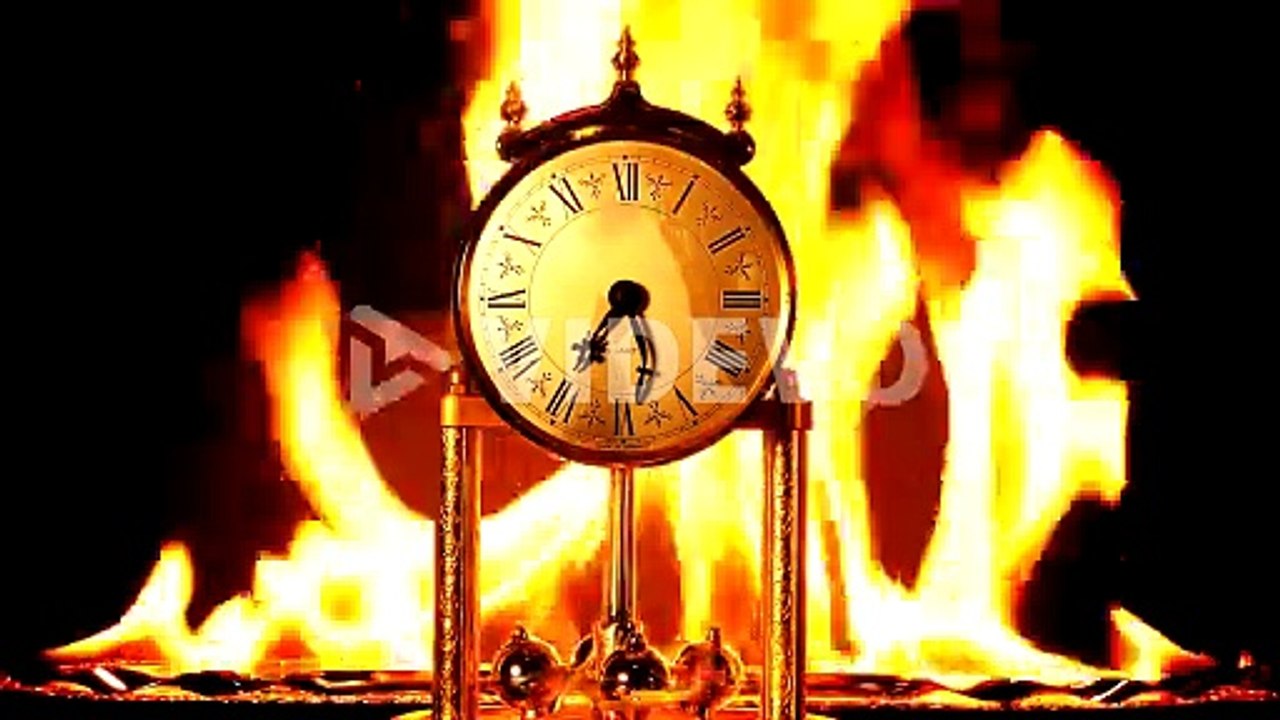 Time Clock on Fire Burning Hours