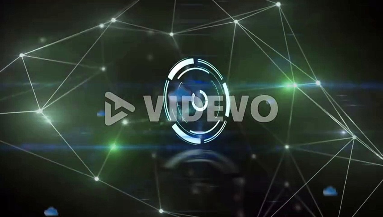 Animation of clock moving fast over digital clouds and network of connections