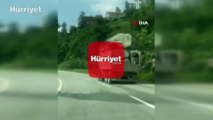 Taş taşıyan kamyonlar büyük bir tehlike oluşturuyor