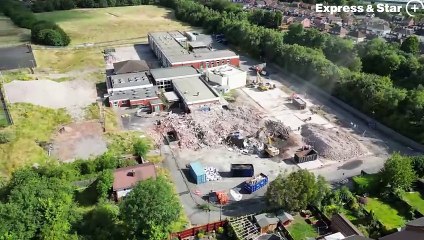 Aerial footage showing the partial demolition of Coseley School, Bilston.