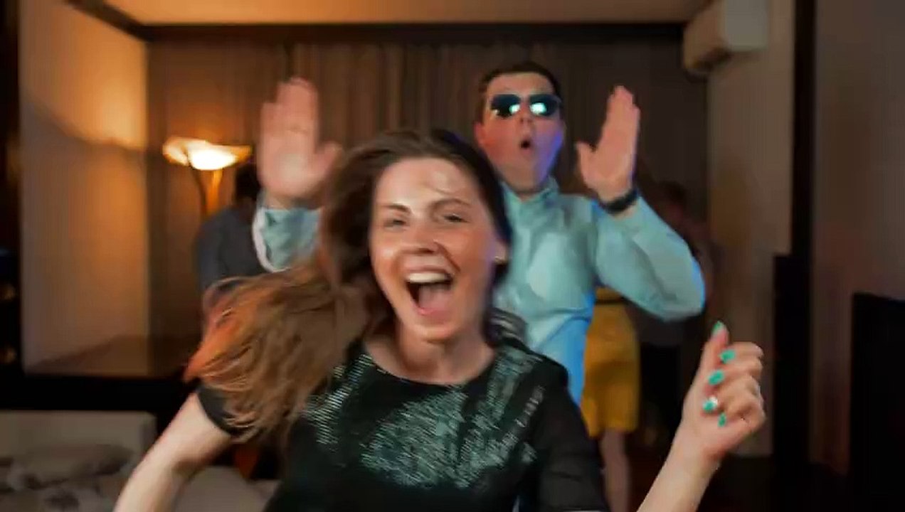 Group of friends partying happily