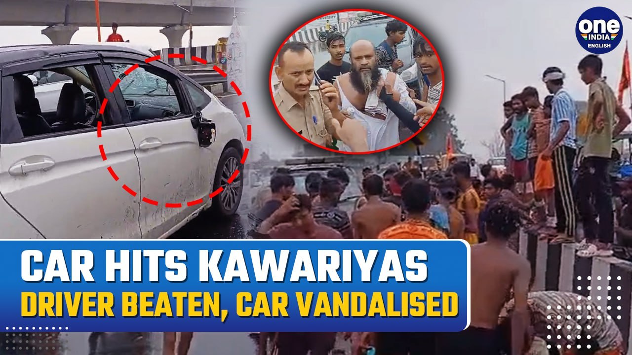 Kanwar Yatra Accident: Wrong-Side Car Hit Triggers Kanwar Mob to Vandalize Vehicle and Assault