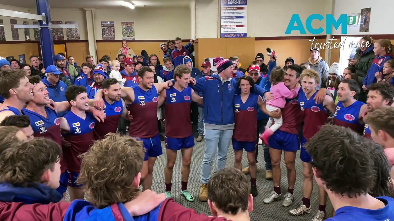 The Horsham Demons sing the club song on Saturday, July 27